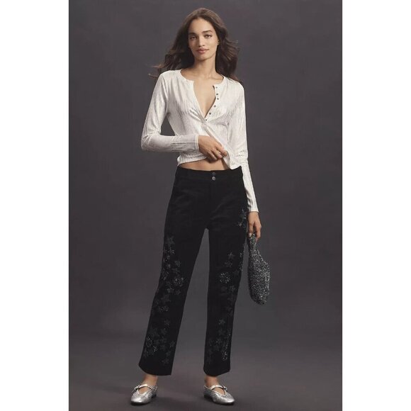 Pilcro the Wonderer Black Velvet Relaxed Leg Decorated Edition Pants 32Tall - Picture 5 of 5